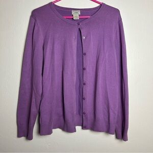 LL Bean Sz L Purple Cotton Long Sleeve Cardigan Sweater Women’s Easter Spring